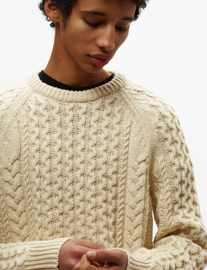 Pata Cable Knit Sweatshirt (Wool Blend) - Natural