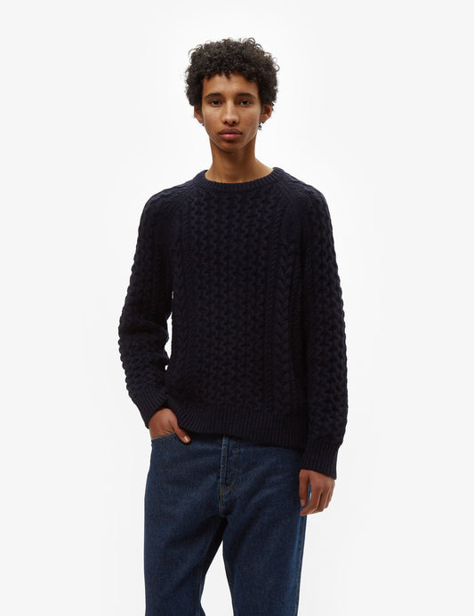 Pata Cable Knit Sweatshirt (Wool Blend) - New Navy Blue