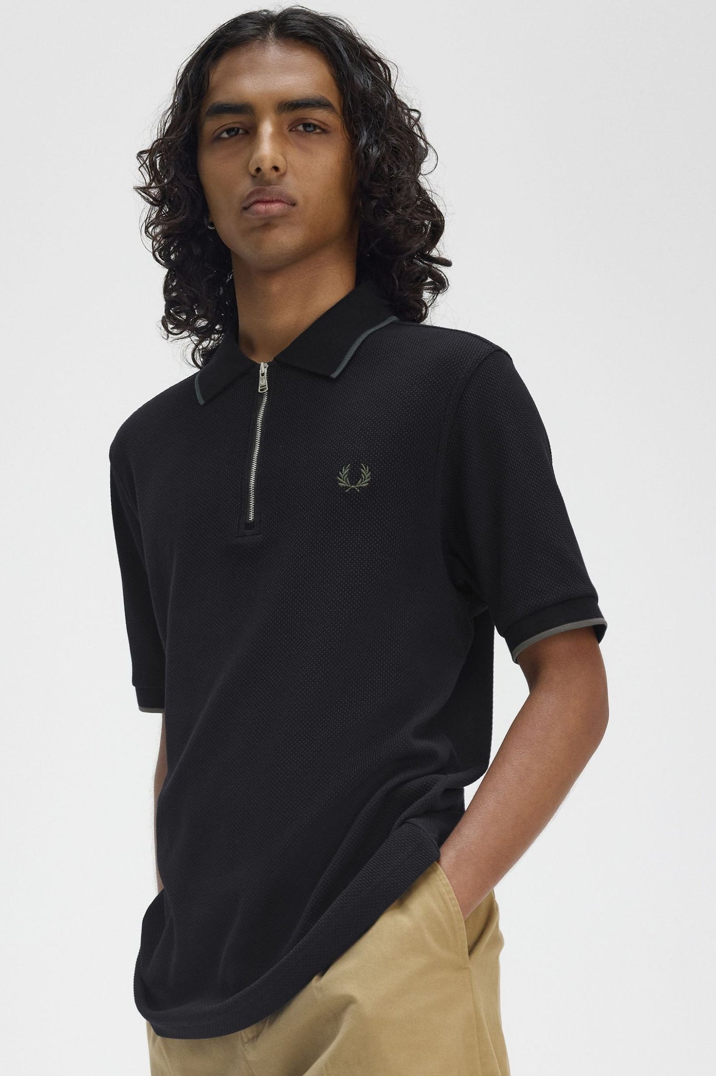 Textured Zip Neck Polo Shirt