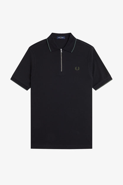 Textured Zip Neck Polo Shirt