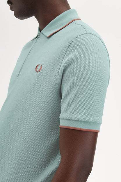 Textured Zip Neck Polo Shirt